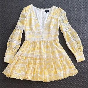Babydoll Lace Fit & Flare Kids Dress in Yellow